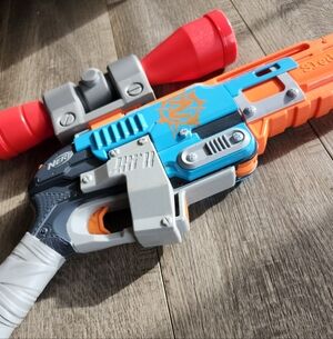 Nerf Zombie Strike Action Blaster - With Scope & 3 Shells. No Darts.